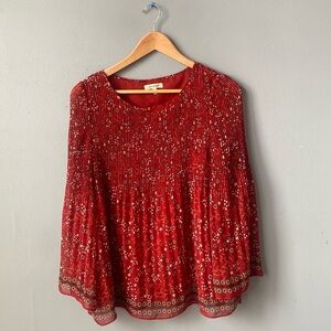 Red Floral Print Blouse